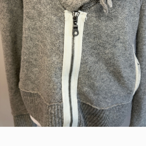 Free People Gray Wool Zip Front Cardigan Fringe Neckline - Picture 3 of 7